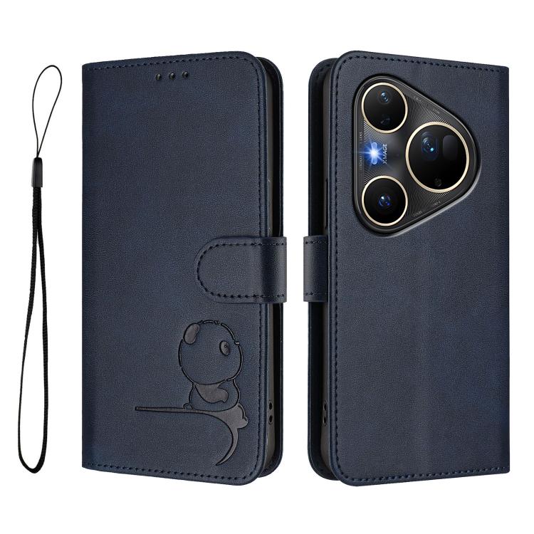 For Huawei Pura 80 Ultra Litter Panda Embossing RFID Leather Phone Case with Lanyard