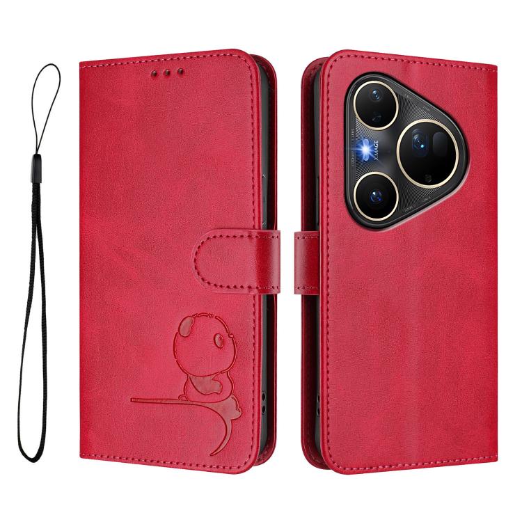 For Huawei Pura 80 Ultra Litter Panda Embossing RFID Leather Phone Case with Lanyard