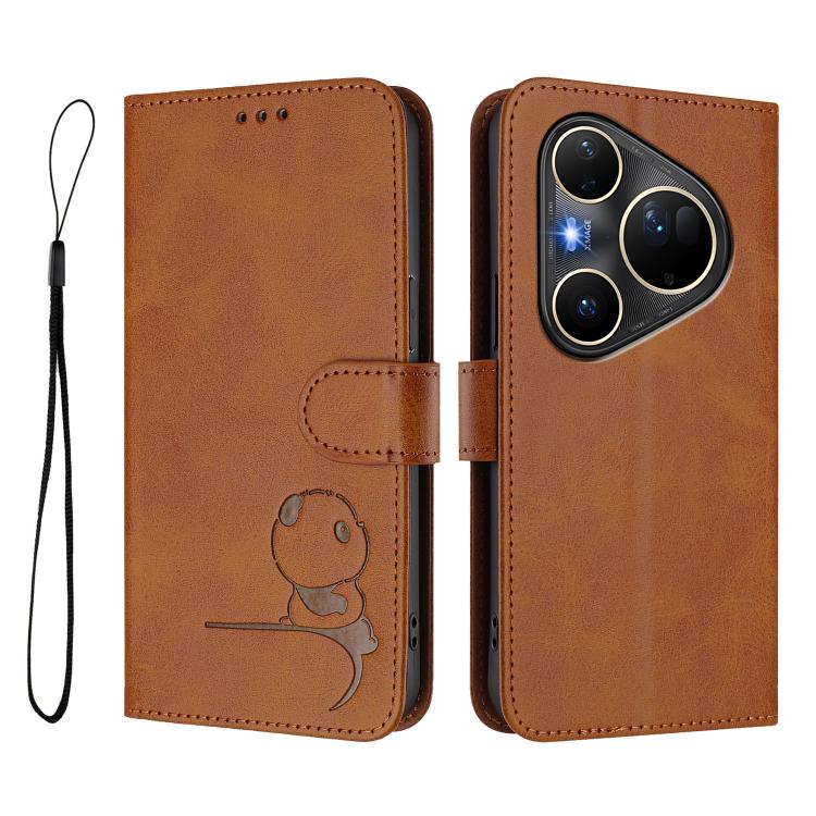 For Huawei Pura 80 Ultra Litter Panda Embossing RFID Leather Phone Case with Lanyard