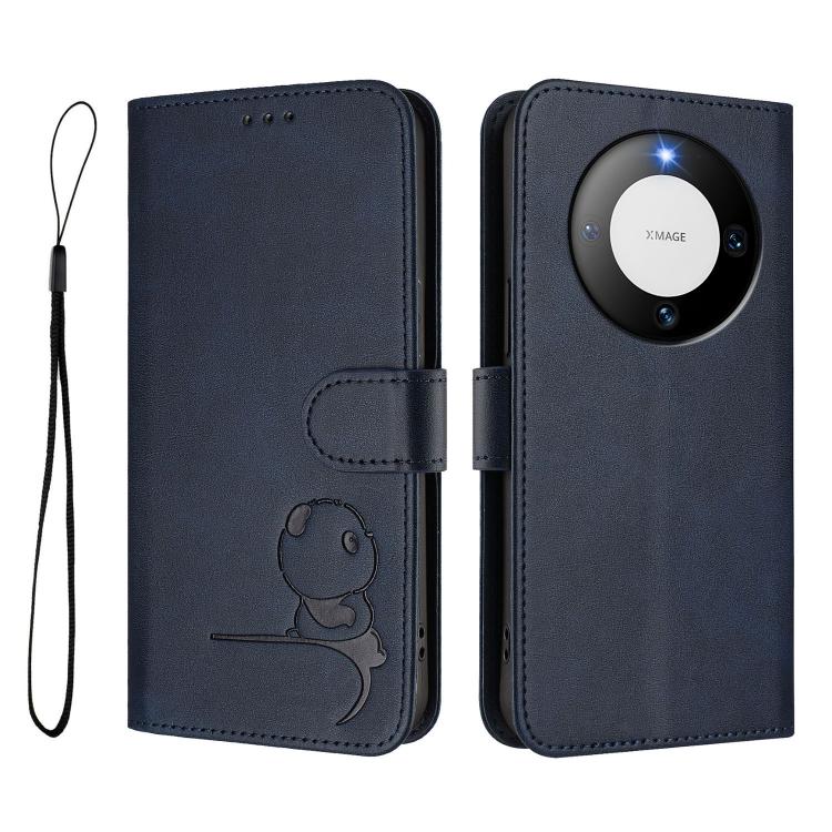 For Huawei Mate 60 Litter Panda Embossing RFID Leather Phone Case with Lanyard
