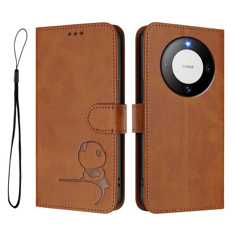 For Huawei Mate 60 Litter Panda Embossing RFID Leather Phone Case with Lanyard