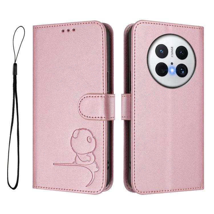For Huawei Mate 70 Litter Panda Embossing RFID Leather Phone Case with Lanyard