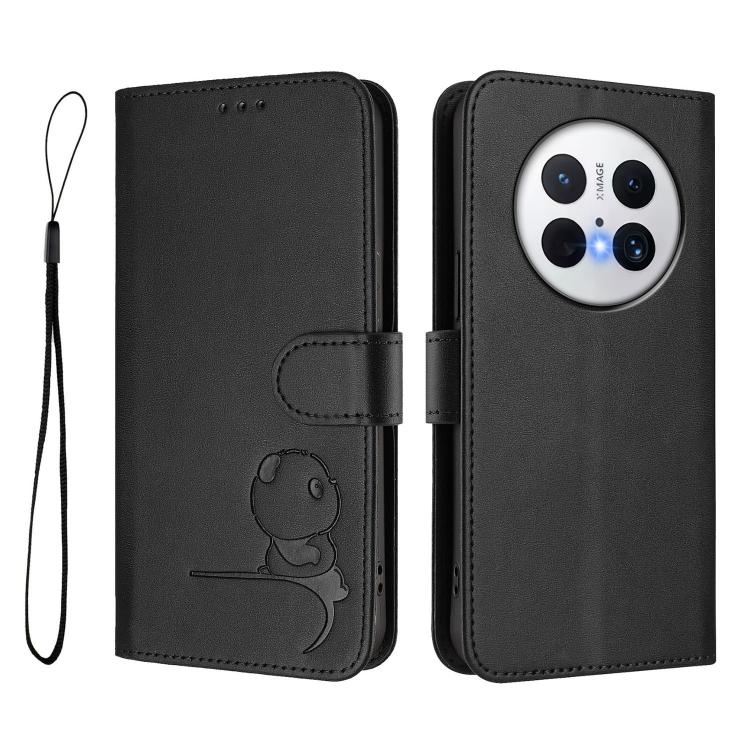 For Huawei Mate 70 Litter Panda Embossing RFID Leather Phone Case with Lanyard