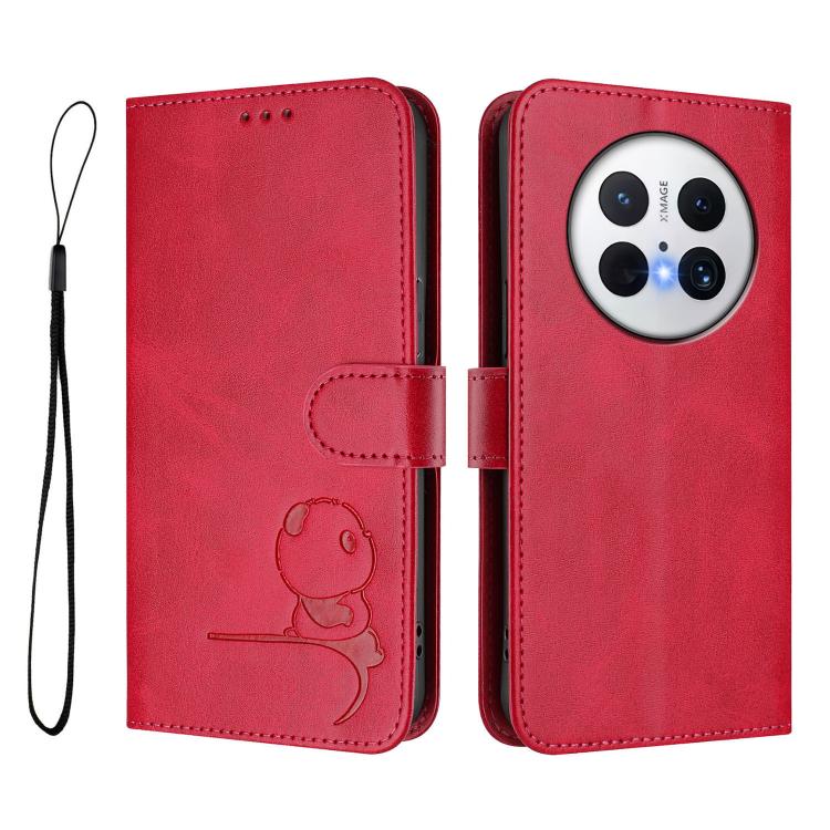 For Huawei Mate 70 Litter Panda Embossing RFID Leather Phone Case with Lanyard
