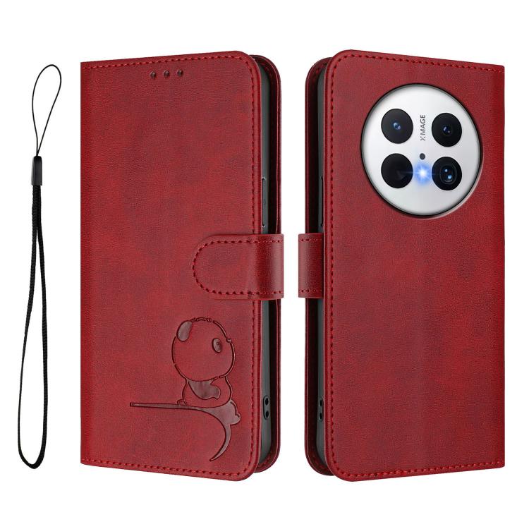 For Huawei Mate 70 Pro Litter Panda Embossing RFID Leather Phone Case with Lanyard
