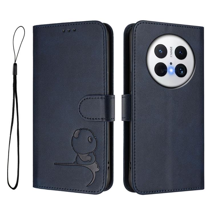 For Huawei Mate 70 Pro Litter Panda Embossing RFID Leather Phone Case with Lanyard