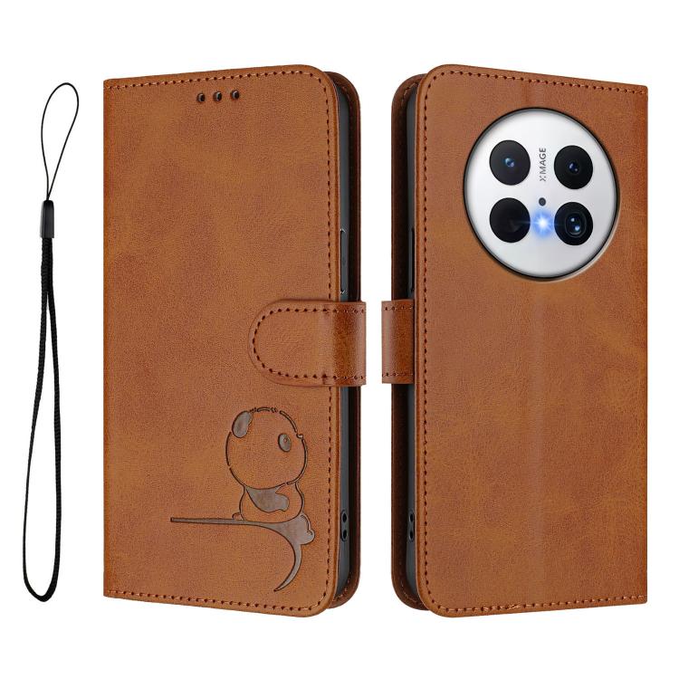 For Huawei Mate 70 Pro Litter Panda Embossing RFID Leather Phone Case with Lanyard