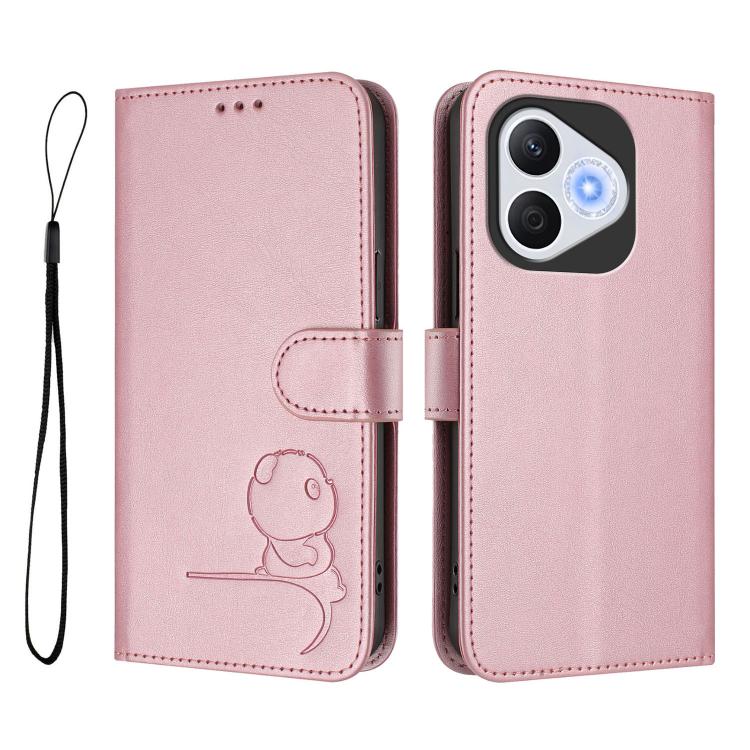 For Honor 400 Lite Global Litter Panda Embossing RFID Leather Phone Case with Lanyard