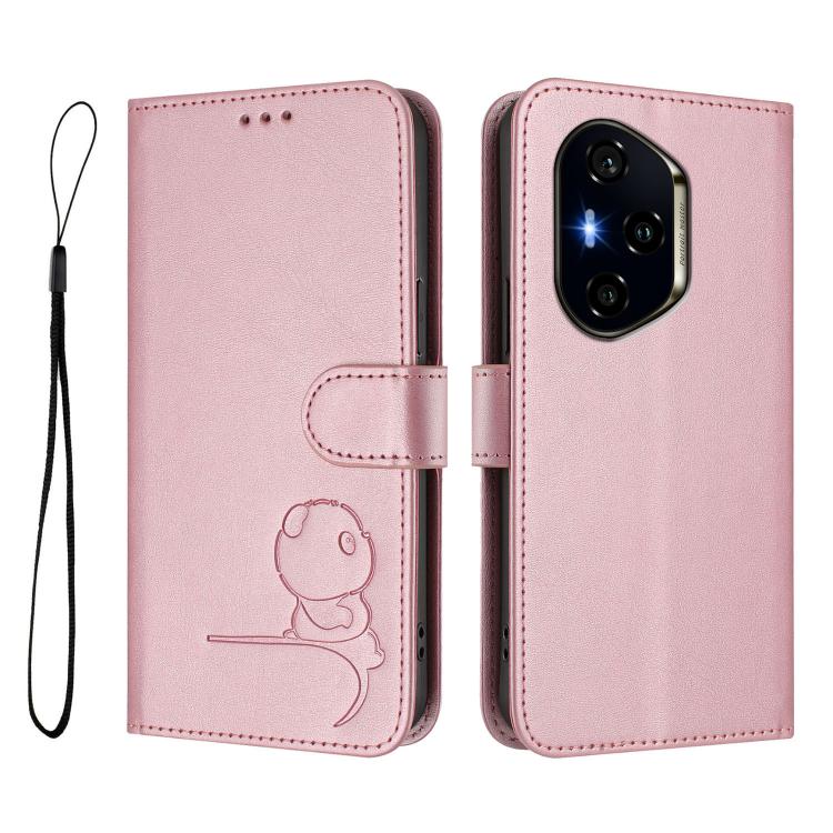 For Honor 400 Global 156.5mm Litter Panda Embossing RFID Leather Phone Case with Lanyard