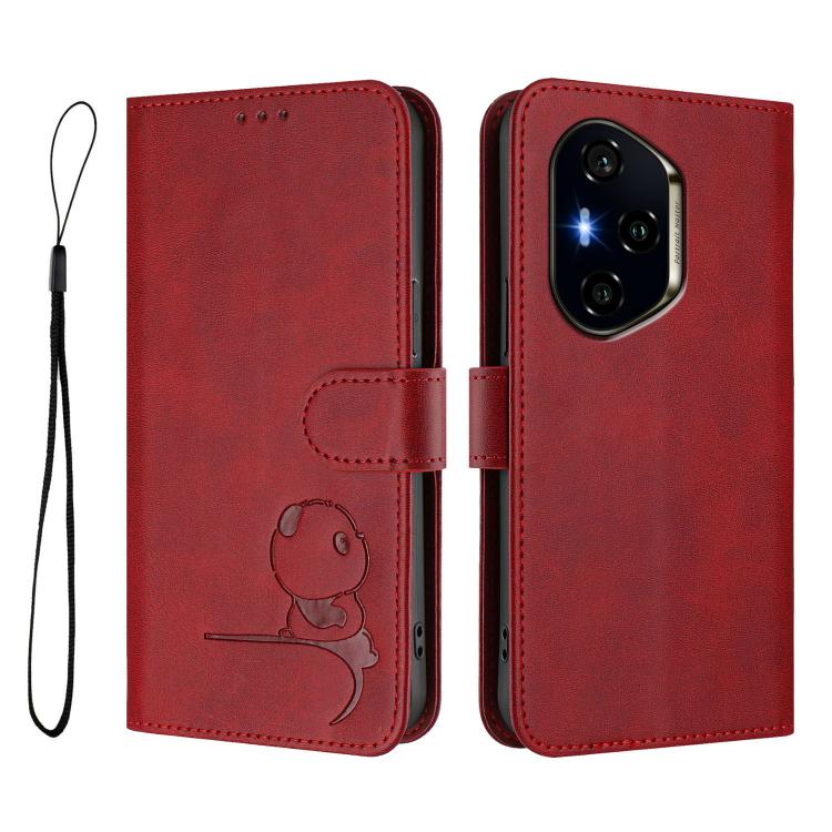 For Honor 400 Global 156.5mm Litter Panda Embossing RFID Leather Phone Case with Lanyard
