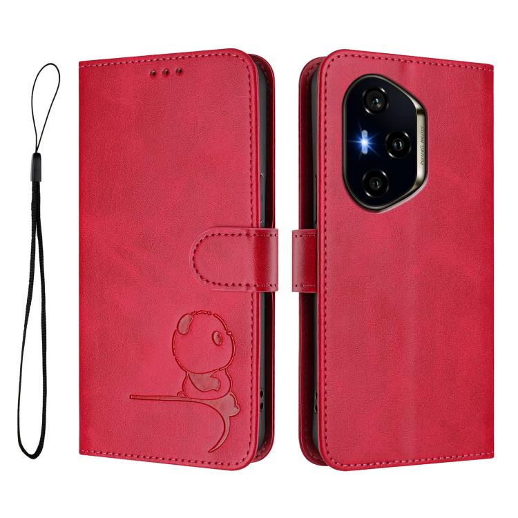 For Honor 400 Global 156.5mm Litter Panda Embossing RFID Leather Phone Case with Lanyard