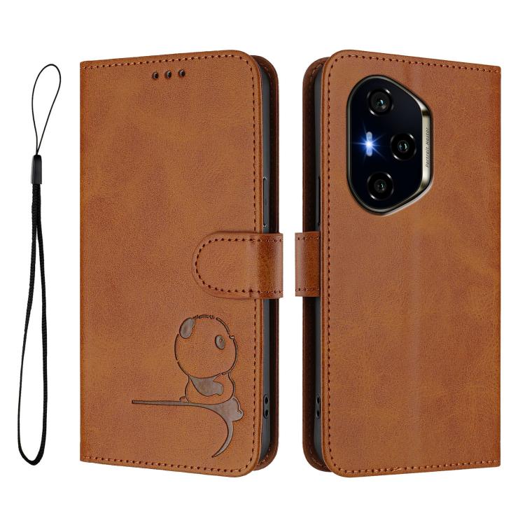 For Honor 400 Global 156.5mm Litter Panda Embossing RFID Leather Phone Case with Lanyard
