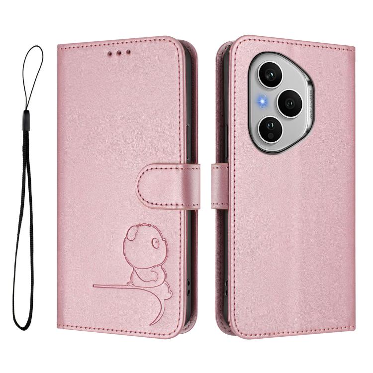 For Honor 400 Pro Global 160.8mm Litter Panda Embossing RFID Leather Phone Case with Lanyard