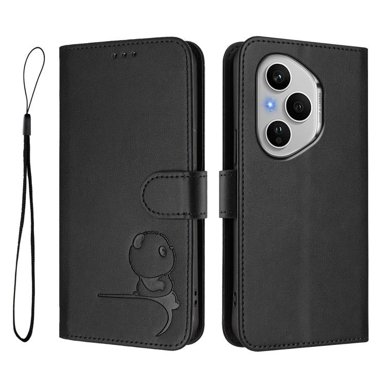For Honor 400 Pro Global 160.8mm Litter Panda Embossing RFID Leather Phone Case with Lanyard