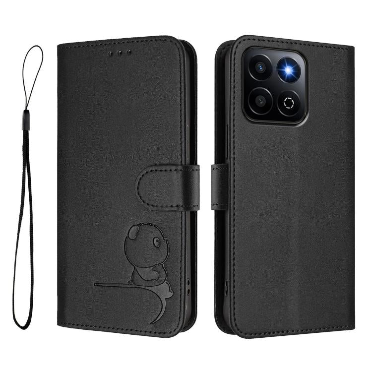 For Honor 200 Smart 5G / X7c 4G Litter Panda Embossing RFID Leather Phone Case with Lanyard