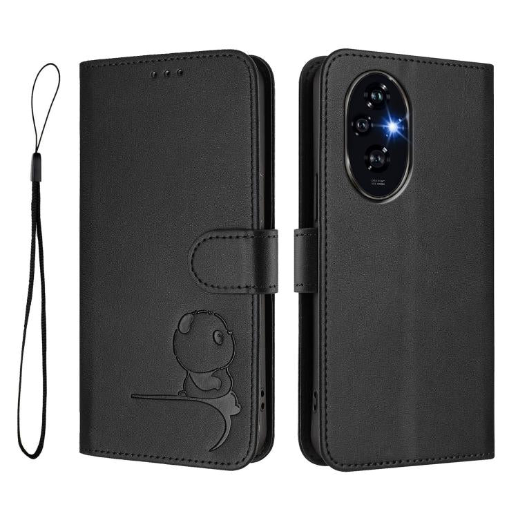 For Honor 200 Pro Litter Panda Embossing RFID Leather Phone Case with Lanyard