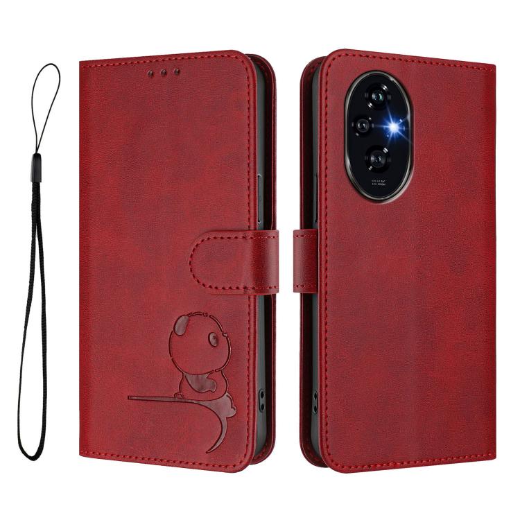 For Honor 200 Pro Litter Panda Embossing RFID Leather Phone Case with Lanyard
