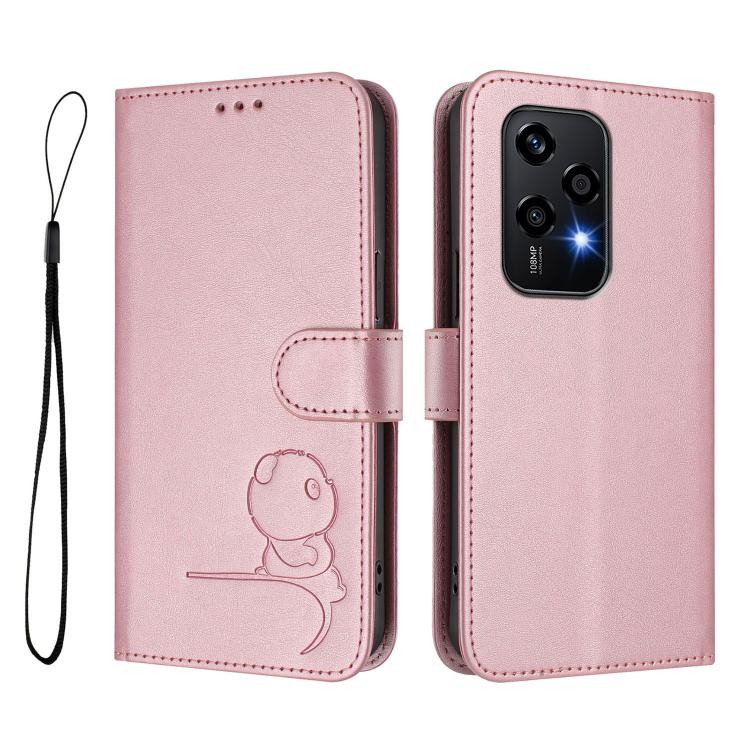 For Honor 200 Lite Global Litter Panda Embossing RFID Leather Phone Case with Lanyard
