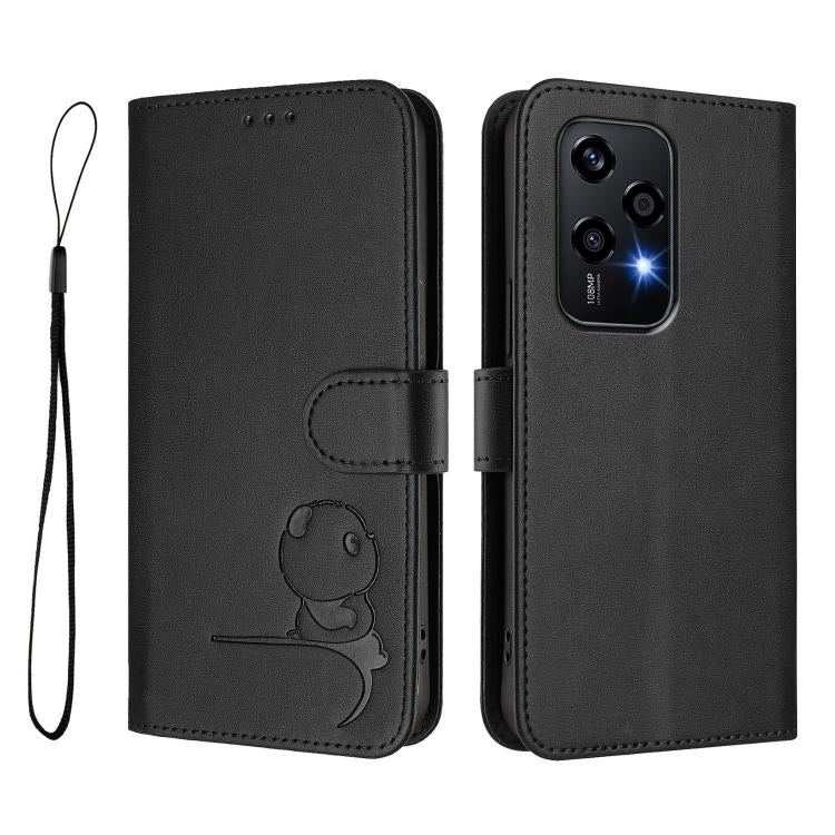 For Honor 200 Lite Global Litter Panda Embossing RFID Leather Phone Case with Lanyard
