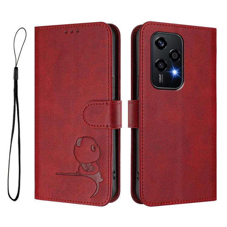 For Honor 200 Lite Global Litter Panda Embossing RFID Leather Phone Case with Lanyard