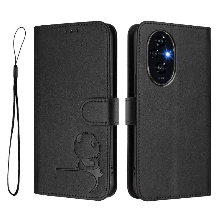 For Honor 200 Litter Panda Embossing RFID Leather Phone Case with Lanyard