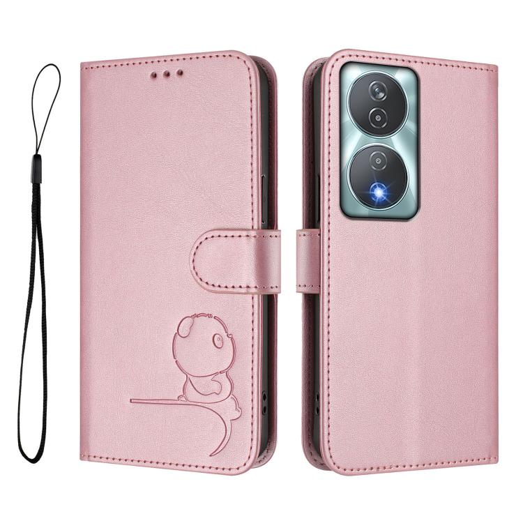 For Honor 90 Smart / X7b 5G / X7b 4G Litter Panda Embossing RFID Leather Phone Case with Lanyard