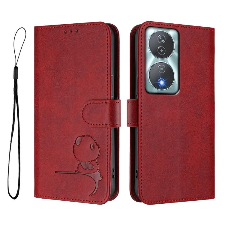 For Honor 90 Smart / X7b 5G / X7b 4G Litter Panda Embossing RFID Leather Phone Case with Lanyard