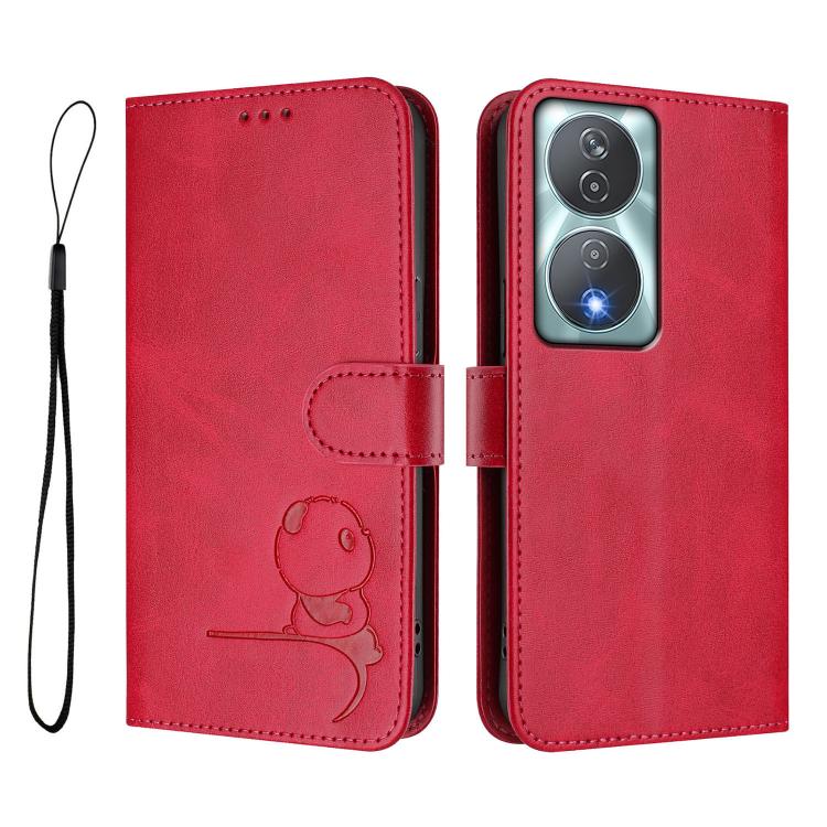 For Honor 90 Smart / X7b 5G / X7b 4G Litter Panda Embossing RFID Leather Phone Case with Lanyard
