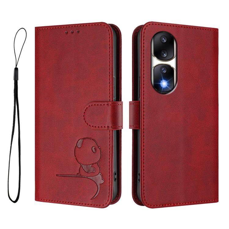 For Honor 90 Pro Litter Panda Embossing RFID Leather Phone Case with Lanyard