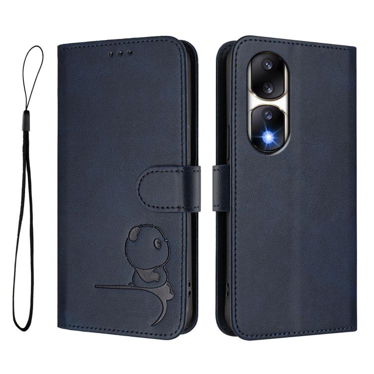 For Honor 90 Pro Litter Panda Embossing RFID Leather Phone Case with Lanyard