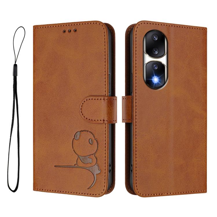For Honor 90 Pro Litter Panda Embossing RFID Leather Phone Case with Lanyard