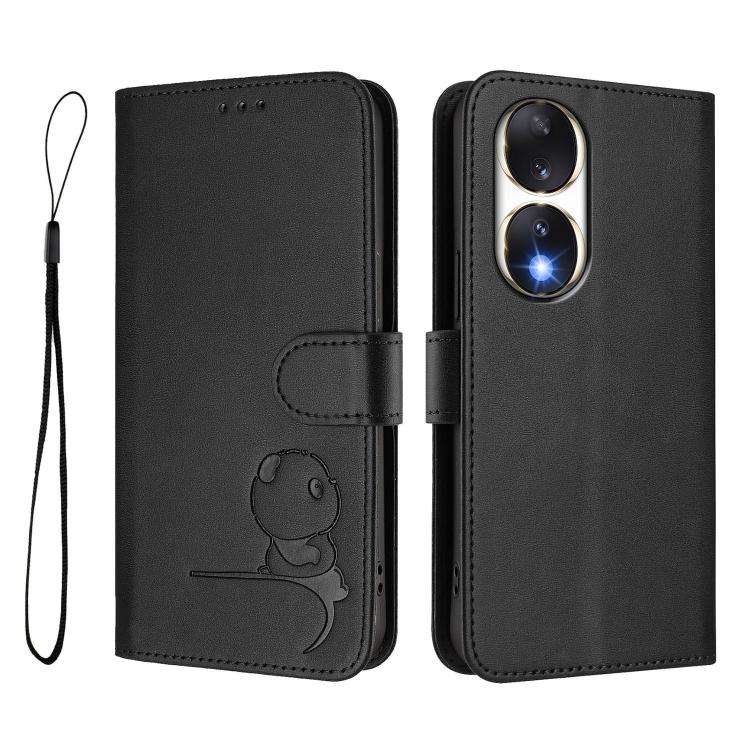 For Honor 90 Litter Panda Embossing RFID Leather Phone Case with Lanyard