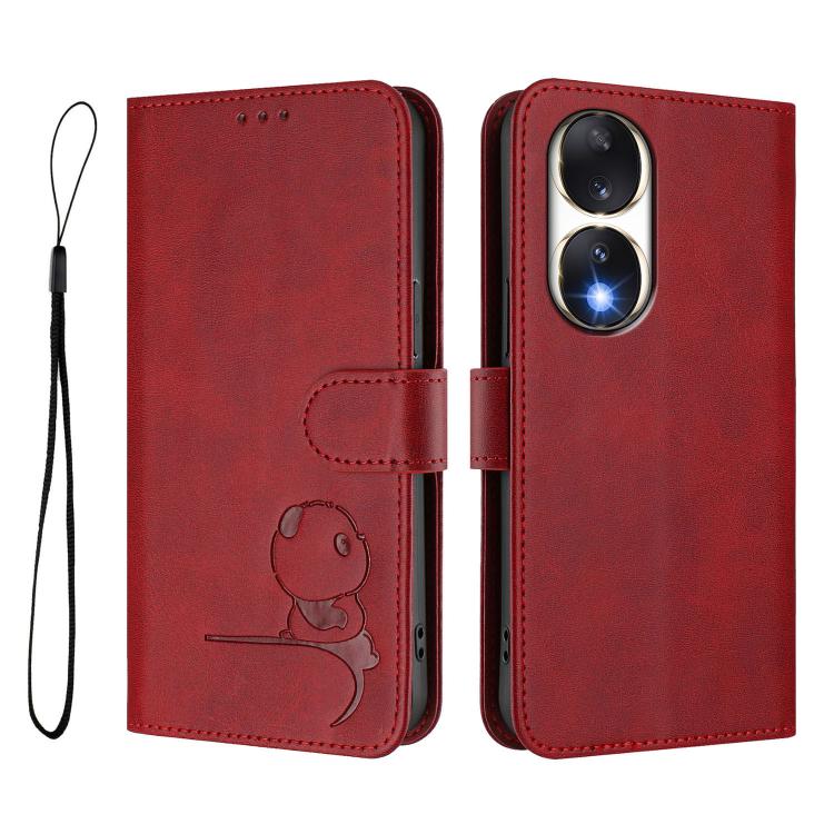 For Honor 90 Litter Panda Embossing RFID Leather Phone Case with Lanyard