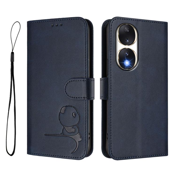 For Honor 90 Litter Panda Embossing RFID Leather Phone Case with Lanyard