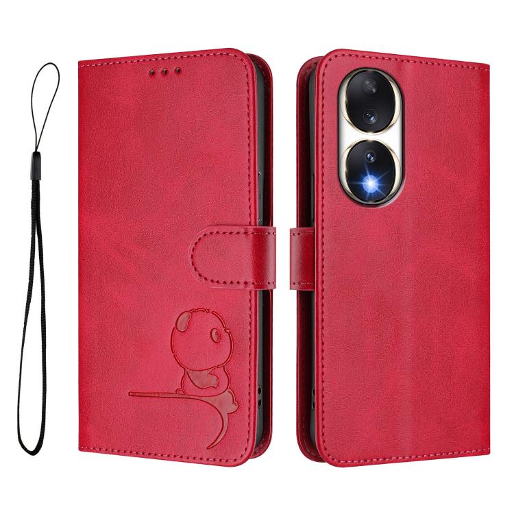 For Honor 90 Litter Panda Embossing RFID Leather Phone Case with Lanyard