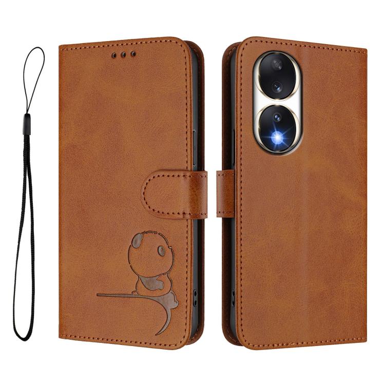 For Honor 90 Litter Panda Embossing RFID Leather Phone Case with Lanyard