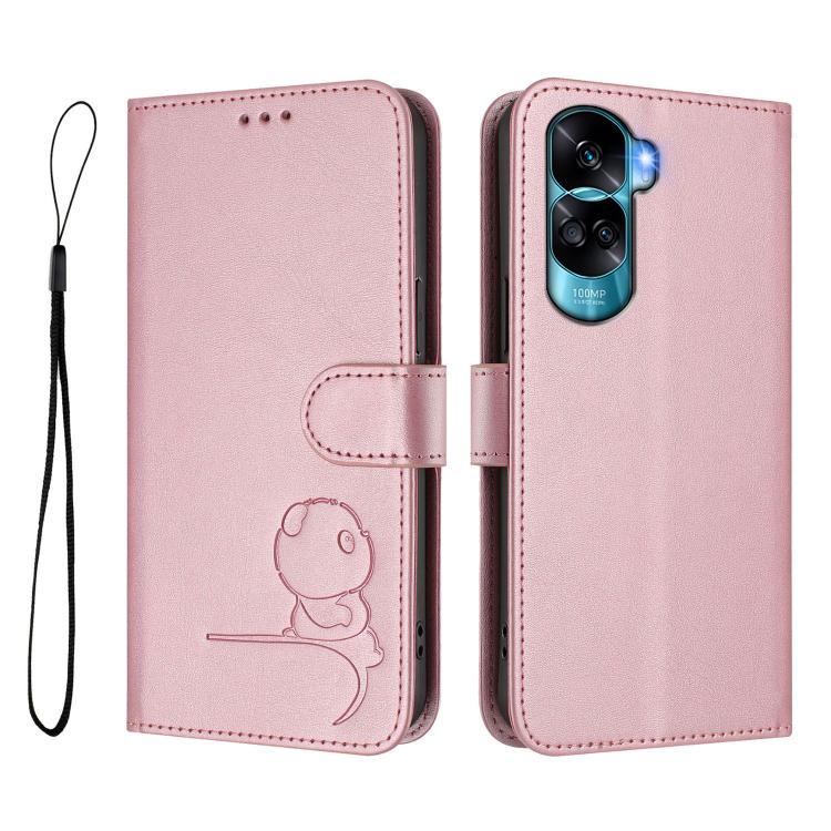 For Honor 90 Lite /  X50i Litter Panda Embossing RFID Leather Phone Case with Lanyard