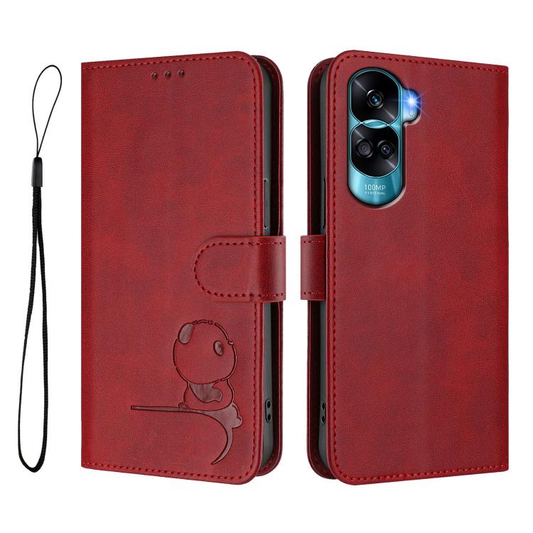 For Honor 90 Lite /  X50i Litter Panda Embossing RFID Leather Phone Case with Lanyard