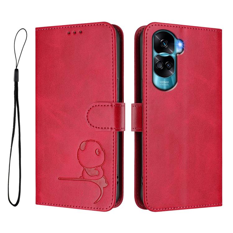 For Honor 90 Lite /  X50i Litter Panda Embossing RFID Leather Phone Case with Lanyard