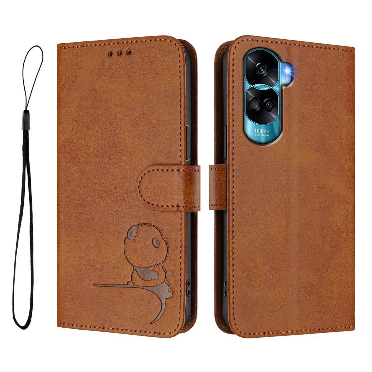 For Honor 90 Lite /  X50i Litter Panda Embossing RFID Leather Phone Case with Lanyard