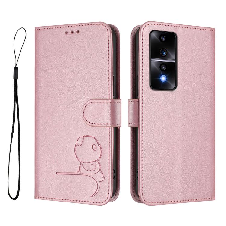 For Honor 80 GT Litter Panda Embossing RFID Leather Phone Case with Lanyard