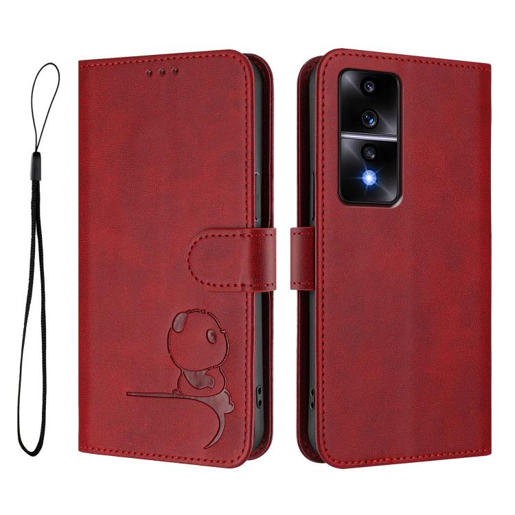 For Honor 80 GT Litter Panda Embossing RFID Leather Phone Case with Lanyard