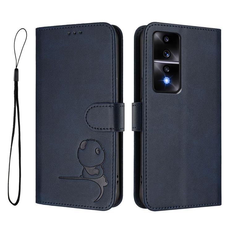 For Honor 80 GT Litter Panda Embossing RFID Leather Phone Case with Lanyard