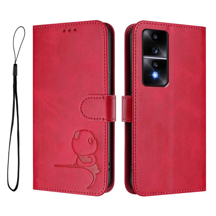 For Honor 80 GT Litter Panda Embossing RFID Leather Phone Case with Lanyard