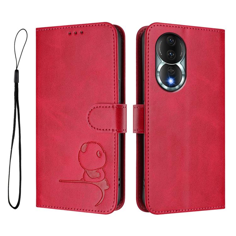 For Honor 80 Litter Panda Embossing RFID Leather Phone Case with Lanyard