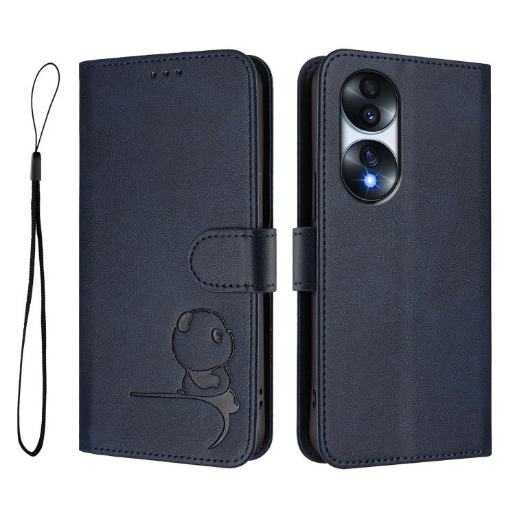 For Honor 70 Pro Litter Panda Embossing RFID Leather Phone Case with Lanyard