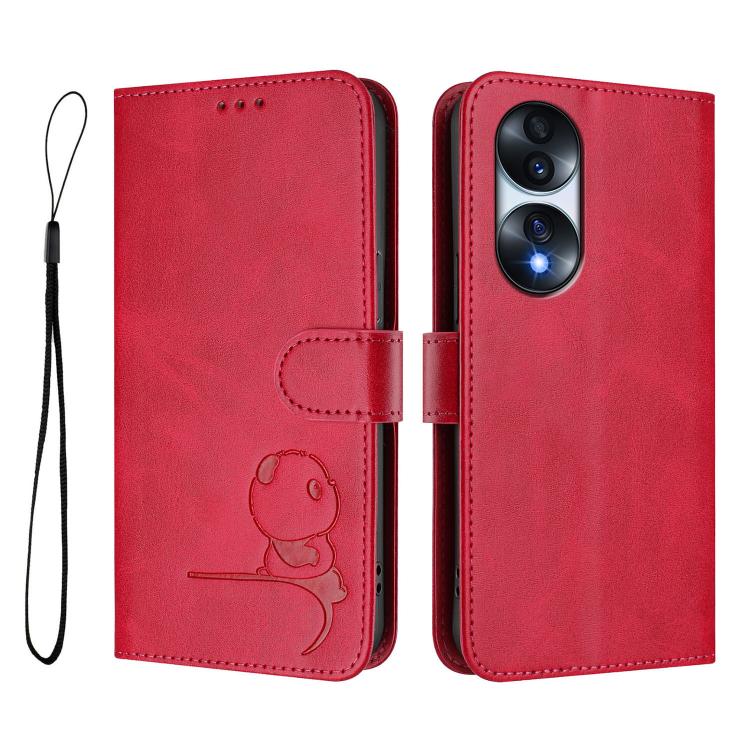 For Honor 70 Pro Litter Panda Embossing RFID Leather Phone Case with Lanyard