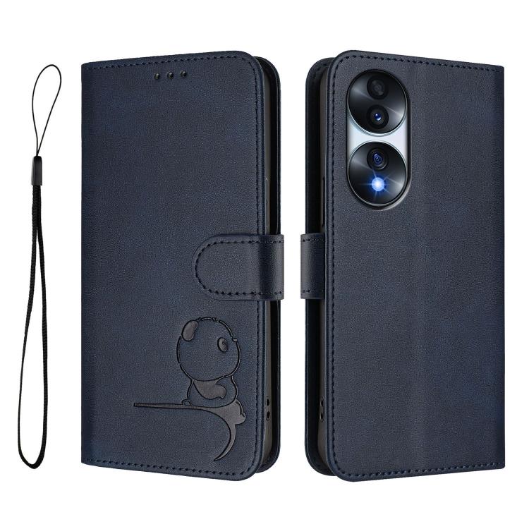 For Honor 70 Litter Panda Embossing RFID Leather Phone Case with Lanyard
