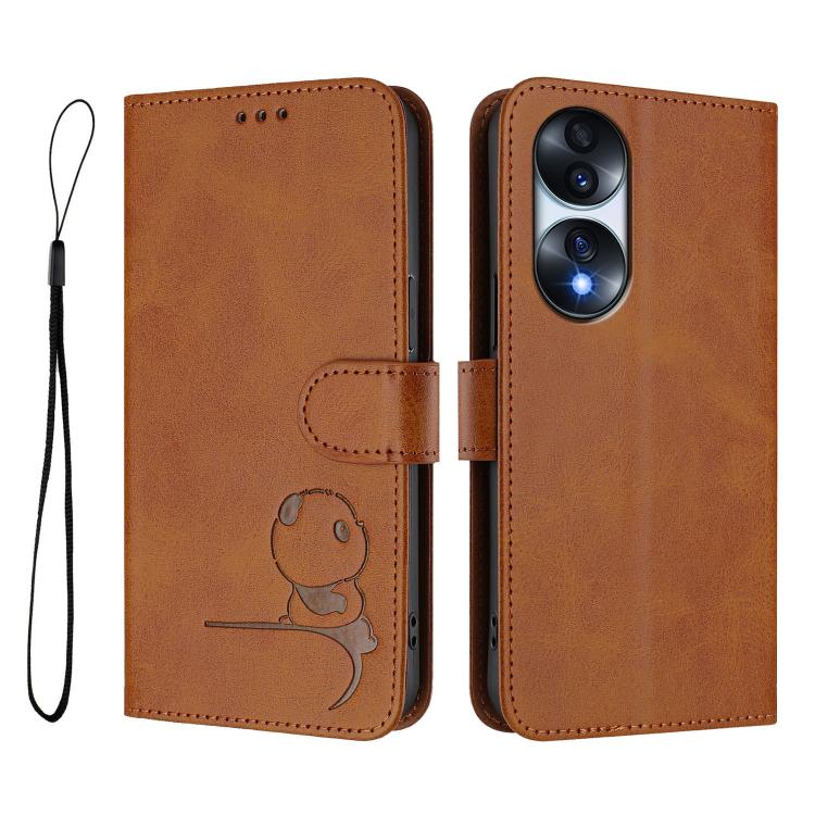 For Honor 70 Litter Panda Embossing RFID Leather Phone Case with Lanyard