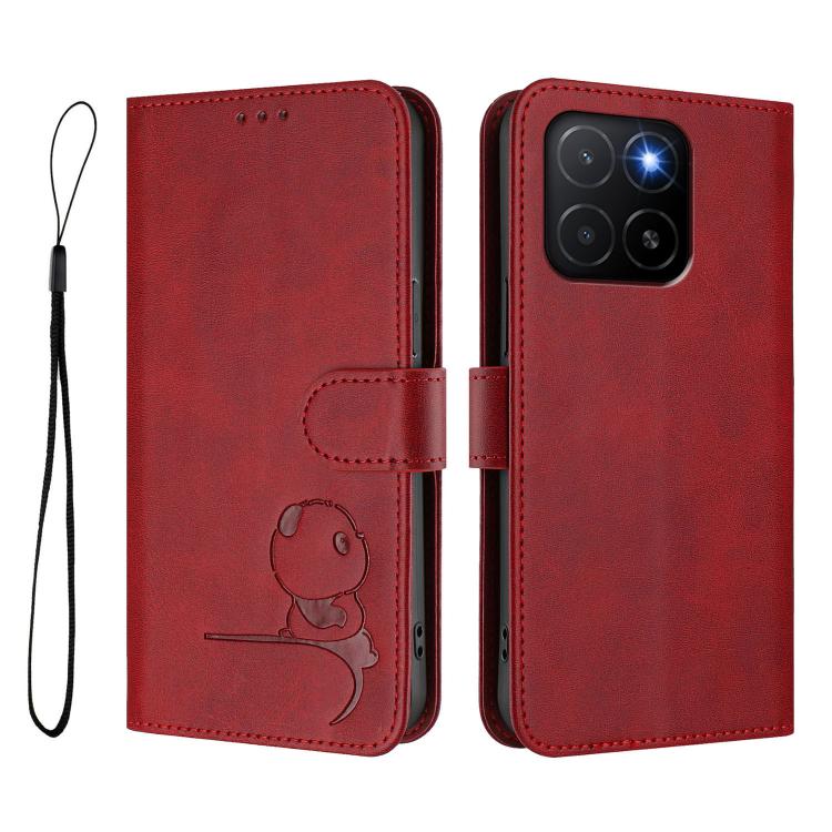 For Honor X5b / X5b Plus 4G Litter Panda Embossing RFID Leather Phone Case with Lanyard